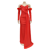 2024 Sexy Strapless Backless Lady Folds Split Long Party Dress BY-6797