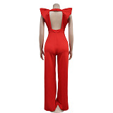 2024 Sexy Deep-V Backless Solid Color Slit Long Jumpsuit BY-6805