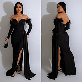 2024 Sexy Strapless Backless Lady Folds Split Long Party Dress BY-6797
