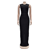 2024 Elegant Lady Sleeveless Round Neck Slim Slit Long Dress BY-6791