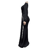 2024 Elegant Lady Deep-V Solid Color Folds Long Dress BY-6796