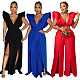 2024 Sexy Deep-V Backless Solid Color Slit Long Jumpsuit BY-6805
