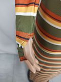 2024 Stylish Girls Stripes Full Sleeves Split Long Dress YD-8793