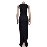 2024 Elegant Lady Sleeveless Round Neck Slim Slit Long Dress BY-6791