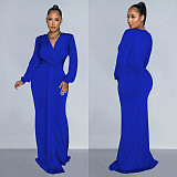 2024 Elegant Lady Deep-V Solid Color Folds Long Dress BY-6796