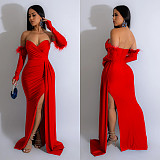 2024 Sexy Strapless Backless Lady Folds Split Long Party Dress BY-6797