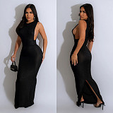 2024 Elegant Lady Sleeveless Round Neck Slim Slit Long Dress BY-6791