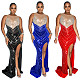 2024 Elegant Lady Mesh Splicing Hot Drilling Split Club Dress BY-6807
