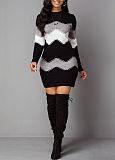 Long Sleeve Winter Dress Women's Fall Knitted Elastic Striped ZAND-31324