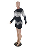 Long Sleeve Winter Dress Women's Fall Knitted Elastic Striped ZAND-31324