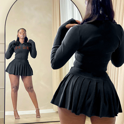 Crop Jacket Sexy Ribbed Mini Dress Party Wear Two Piece Skirt Set RS-07578