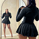 Crop Jacket Sexy Ribbed Mini Dress Party Wear Two Piece Skirt Set RS-07578