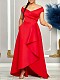 2024 Elegant Lady Drop Shoulder Ruffles Red Plus Size Long Dress TB-5949