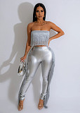 Sexy Strapless Tassel Bodycon Pants Nightclub Two Pieces Sets NTY-7347