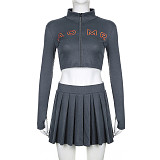 Crop Jacket Sexy Ribbed Mini Dress Party Wear Two Piece Skirt Set RS-07578