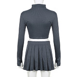 Crop Jacket Sexy Ribbed Mini Dress Party Wear Two Piece Skirt Set RS-07578