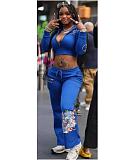 Leisure Street Cropped Coat Elasticated Waist Pants Suits RS-20231