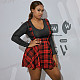 2024 Large Size Women Straps Plaid High Waist Short Skirt WDS-220214