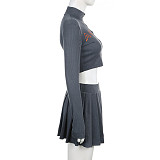 Crop Jacket Sexy Ribbed Mini Dress Party Wear Two Piece Skirt Set RS-07578