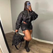 Zip Fly Crop Jacket And Short Skirt Matching Set 2024 RS-08960