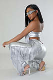 Sexy Strapless Tassel Bodycon Pants Nightclub Two Pieces Sets NTY-7347