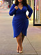 2024 Women V-neck Long Sleeved Folds Irregular Blue Plus Size Dresses TB-5887
