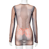 Round Neck Long Sleeved Perspective Pullover Buttocks Wrapped Dress RS-D23DS410