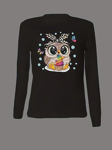 2024 Cute Printed Girls O-neck Long Sleeves Black T-shirt DN-N5266M43