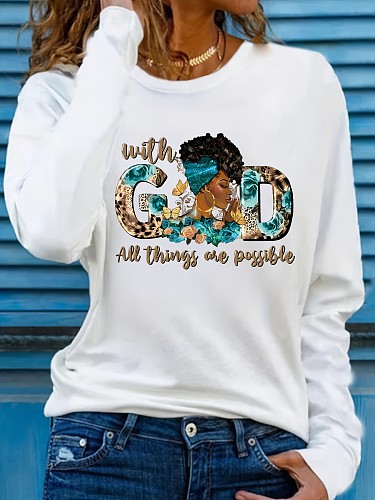 Casual Prints Women Round Collar Long Sleeved White T-shirt DN-N5266W23