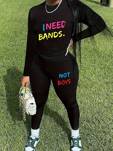 2024 Casual Women Letter Printed Tops With Sporty Pants Black Suits DN-N8234i1