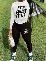 2024 Casual Women Letter Printed White Tops And Black Sporty Pants Suits DN-N8234i20