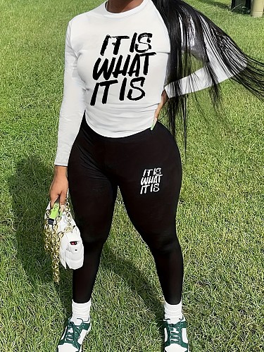 2024 Casual Women Letter Printed White Tops And Black Sporty Pants Suits DN-N8234i20