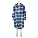 2024 Fashion Plaid Printed Women Lapel Pockets Long Blouse ZS-0648