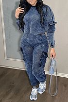 Pocket Pullover Long Sleeve Round Neck Pants 2PC Set RS-881144102