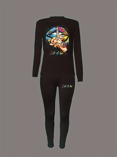 2024 Spring Summer Women Prints Tops With Sporty Pants Black Sets DN-N8234L1