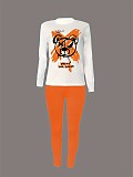 2024 Casual Women Prints Tops With Orange Sporty Pants 2 Pieces Sets DN-N8234D20