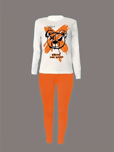 2024 Casual Women Prints Tops With Orange Sporty Pants 2 Pieces Sets DN-N8234D20