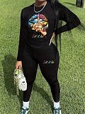 2024 Spring Summer Women Prints Tops With Sporty Pants Black Sets DN-N8234L1