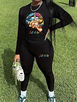 2024 Spring Summer Women Prints Tops With Sporty Pants Black Sets DN-N8234L1