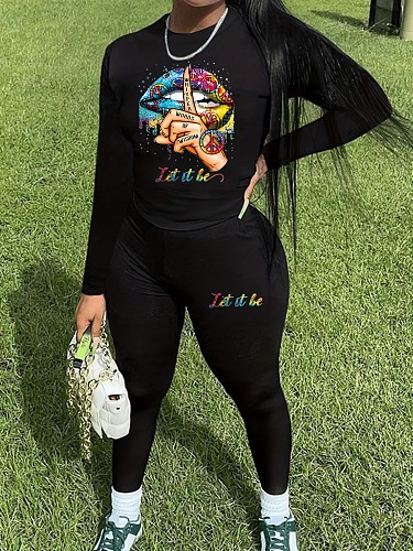 2024 Spring Summer Women Prints Tops With Sporty Pants Black Sets DN-N8234L1