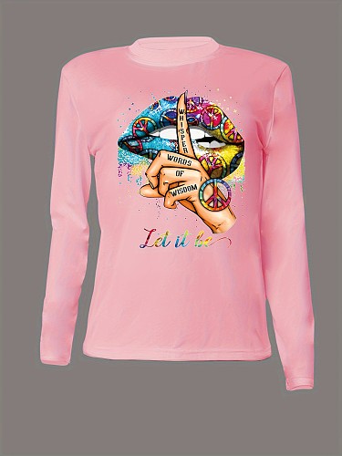 2024 Fashion Prints Women Long Sleeves Pink T-shirt DN-N5266L1