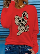 Casual Printed Girl Long Sleeves Round Collar Red T-shirt DN-N5266T26