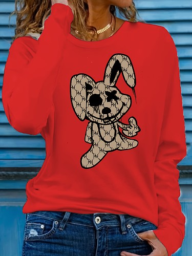Casual Printed Girl Long Sleeves Round Collar Red T-shirt DN-N5266T26