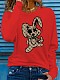 Casual Printed Girl Long Sleeves Round Collar Red T-shirt DN-N5266T26