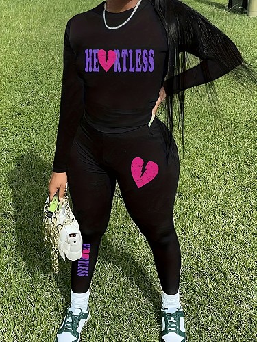 2024 Casual Women Print Tops And Sporty Pants Black Sets DN-N8234H1