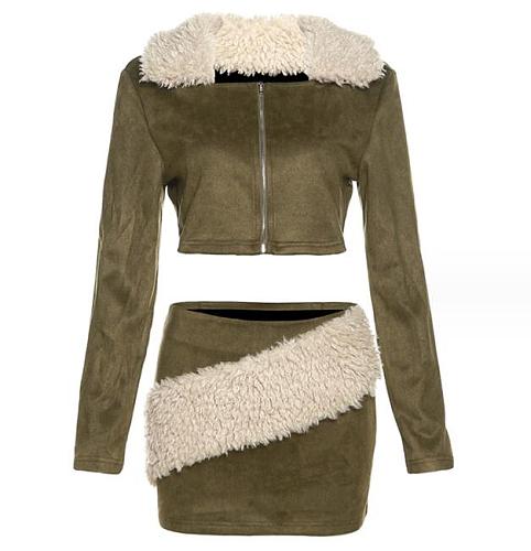 Autumn Winter Long Sleeve Zipper Short Jacket Mini Skirt Set RS-K23S35468