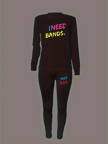 2024 Casual Women Letter Printed Tops With Sporty Pants Black Suits DN-N8234i1