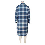 2024 Fashion Plaid Printed Women Lapel Pockets Long Blouse ZS-0648