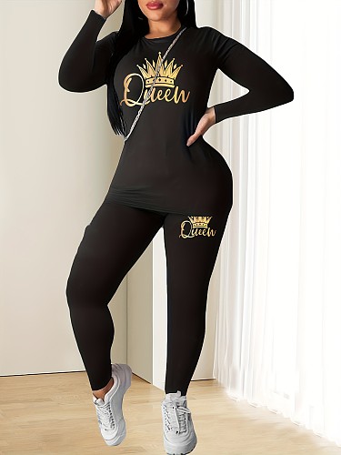 2024 Casual Printed Women Full Sleeved Sporty Pants Two Pieces Sets DN-N8234Q6