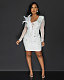 2024 Sexy Hot Drilling Feather Ladies V-neck Slim Mini Club Dress NY-3116